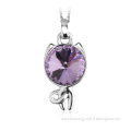 OUXI Fashion Jewelry Lovely Animal Violet Crystal Cat Necklace
